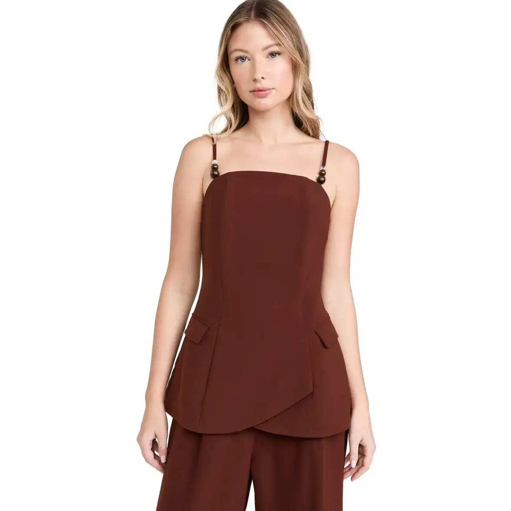 NWT Andrea Iyamah Varu Top Cinnamon Brown Beaded Wrap Hem XXL